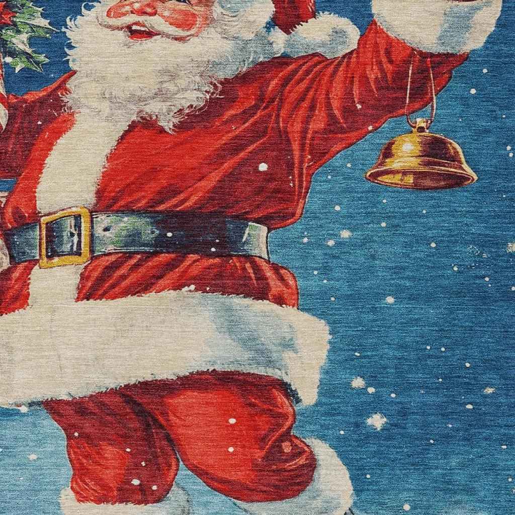 9' X 12' Blue Red White Green And Gold Floral Washable Indoor Outdoor Area Rug