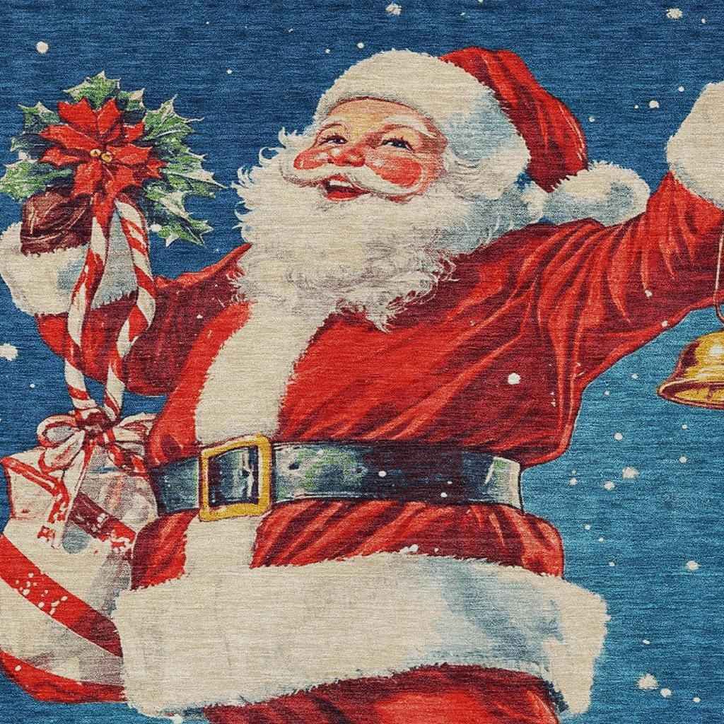 8' X 10' Blue Red White Green And Gold Floral Washable Indoor Outdoor Area Rug