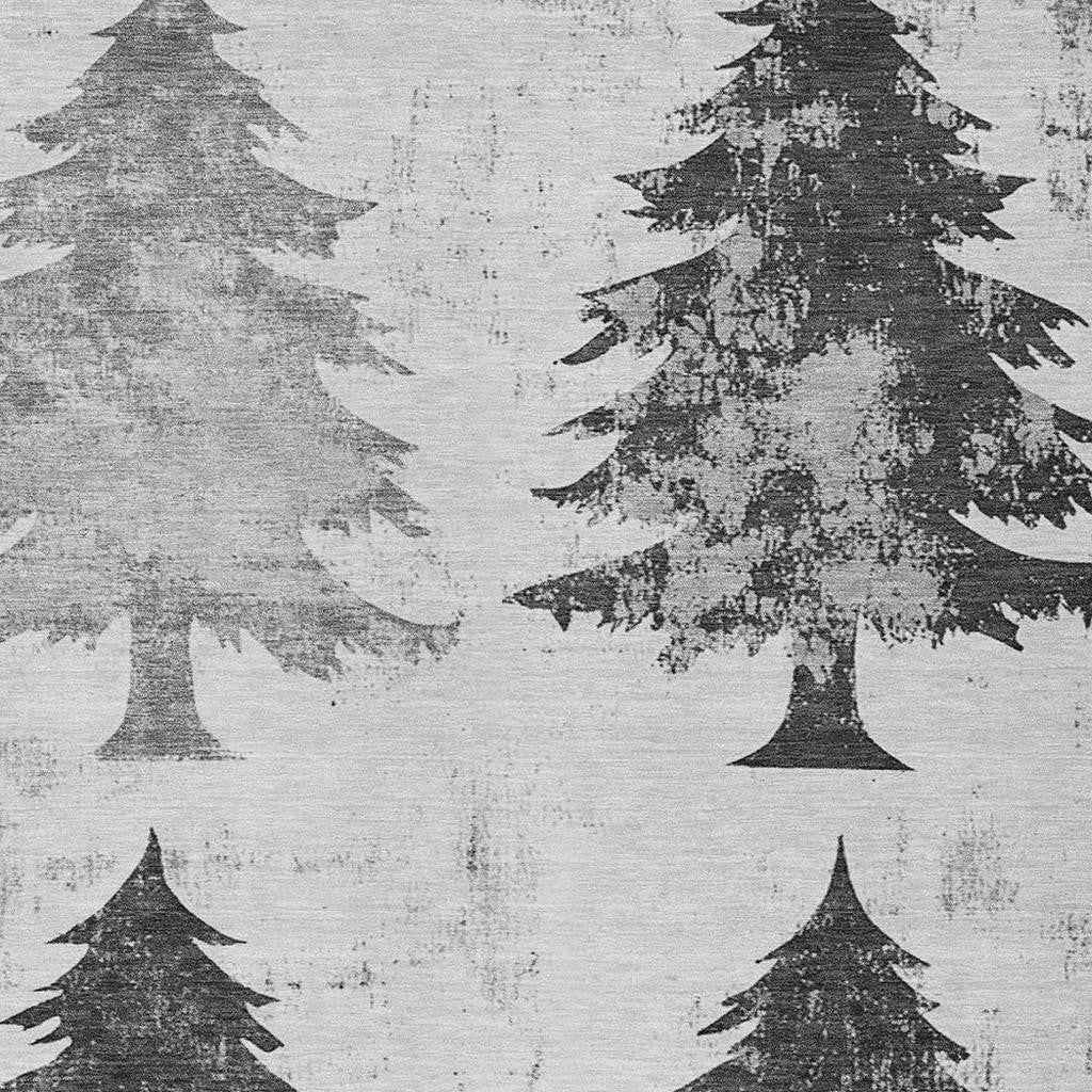 3' X 5' Gray And Silver Botanical Leaves Washable Indoor Outdoor Area Rug