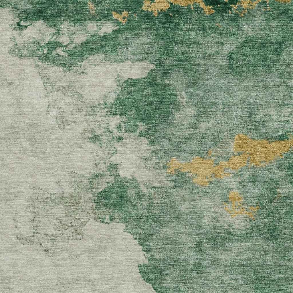 3' X 5' Emerald Sage And Ivory Abstract Washable Indoor Outdoor Area Rug