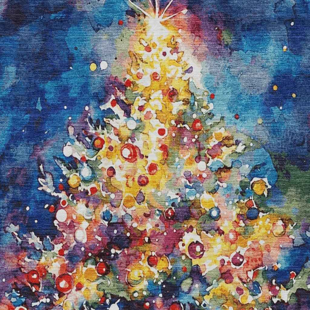 8' X 10' Navy Blue Gold Red And Purple Abstract Washable Indoor Outdoor Area Rug