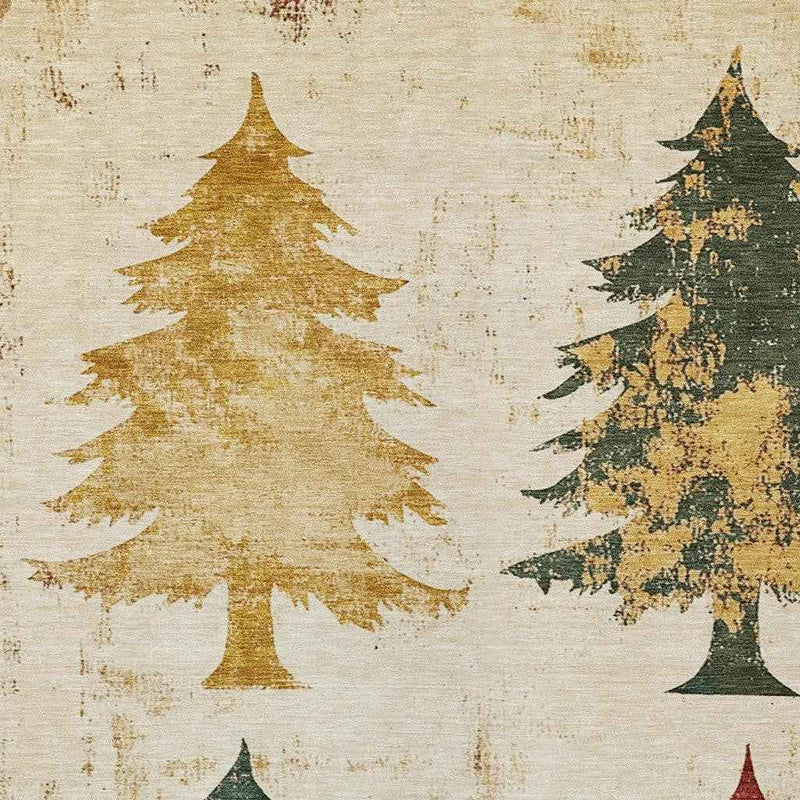 5' X 8' Ivory Gold And Burgundy Botanical Leaves Washable Indoor Outdoor Area Rug