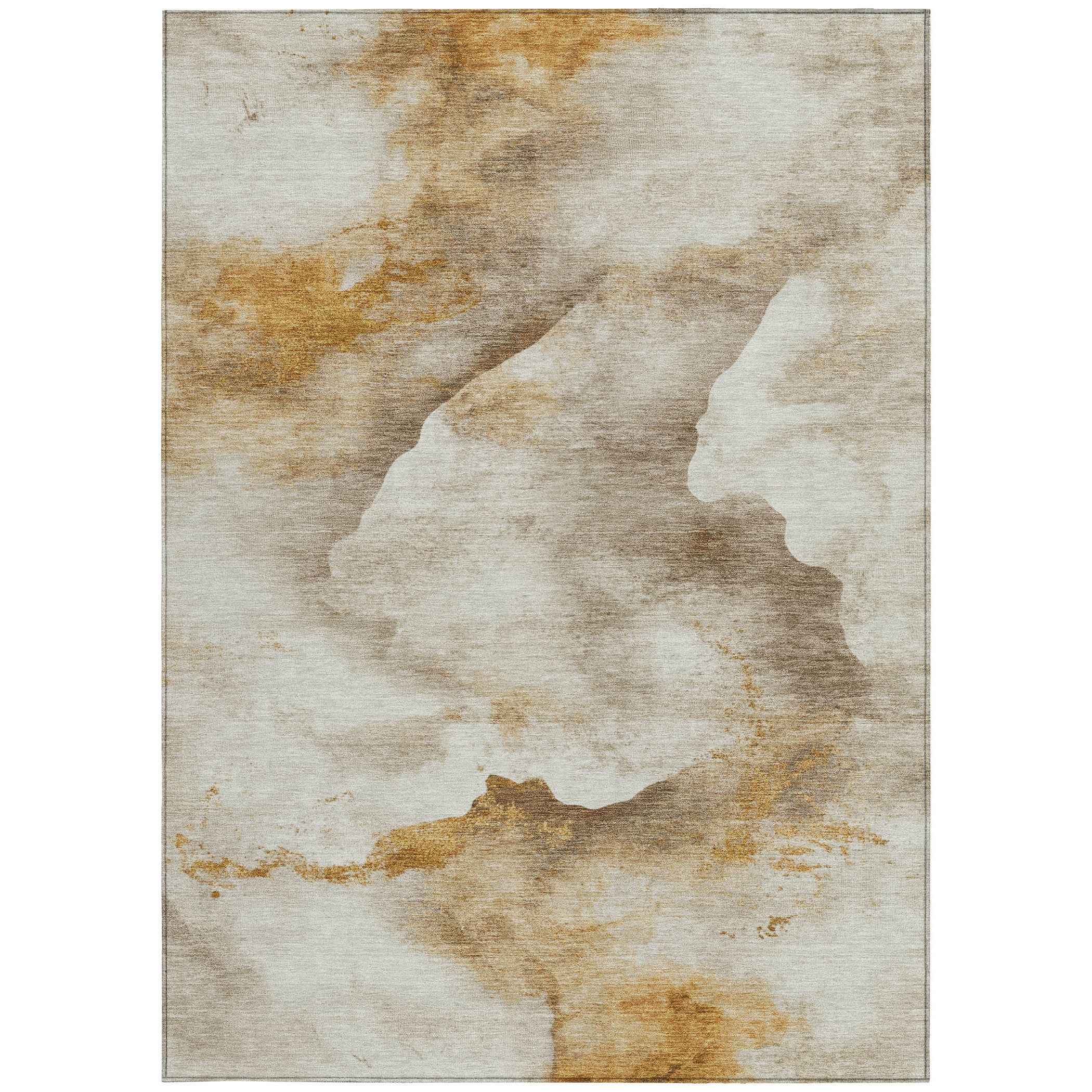 10' X 14' Beige And Gold Abstract Washable Indoor Outdoor Area Rug