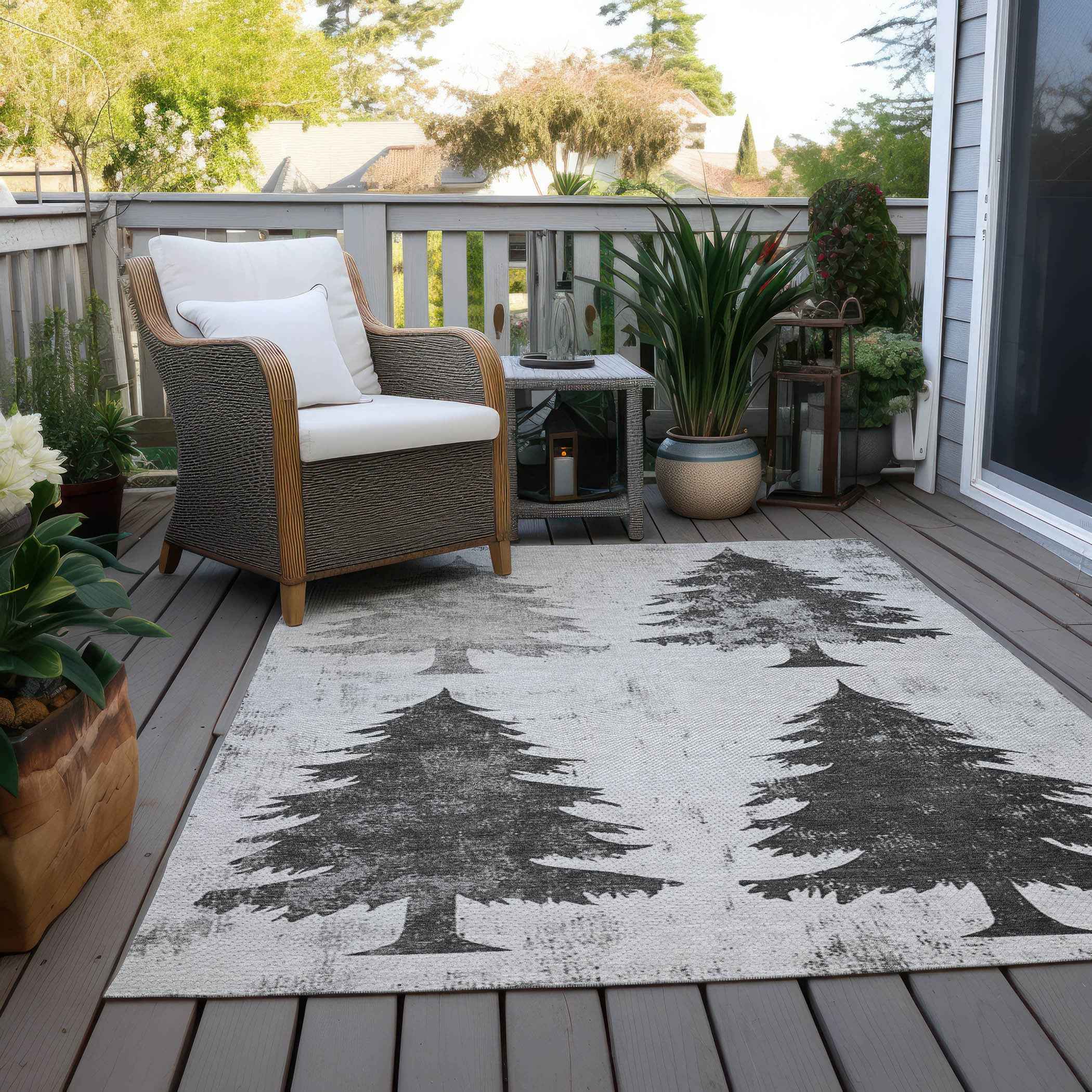 10' X 14' Gray And Silver Botanical Leaves Washable Indoor Outdoor Area Rug