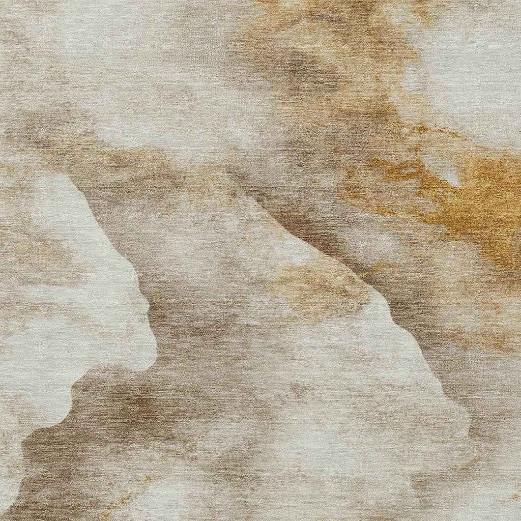 9' X 12' Beige And Gold Abstract Washable Indoor Outdoor Area Rug