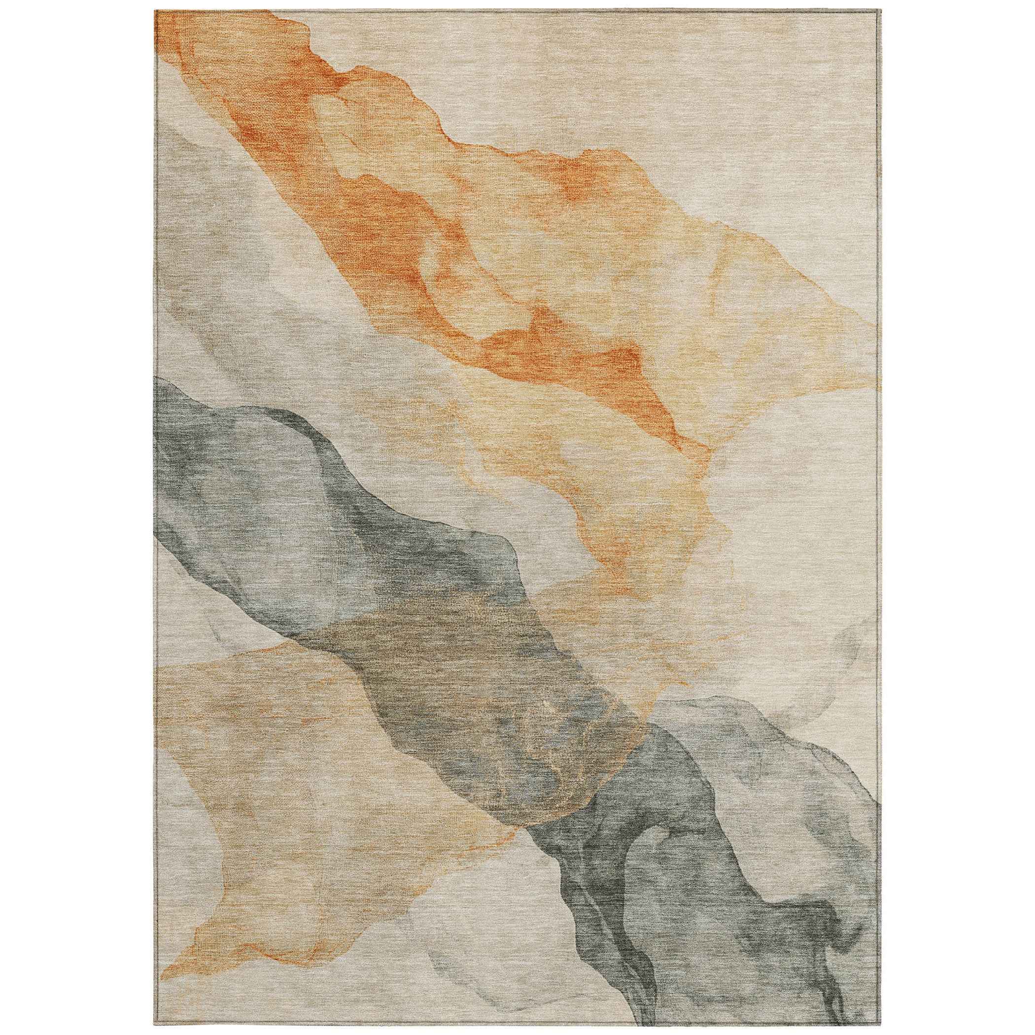 8' X 10' Orange And Gray Abstract Washable Indoor Outdoor Area Rug
