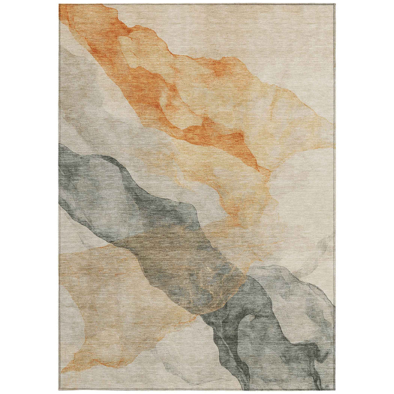 8' X 10' Orange And Gray Abstract Washable Indoor Outdoor Area Rug