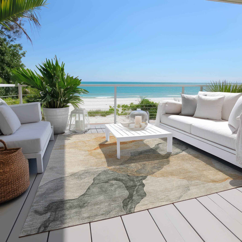 8' X 10' Orange And Gray Abstract Washable Indoor Outdoor Area Rug