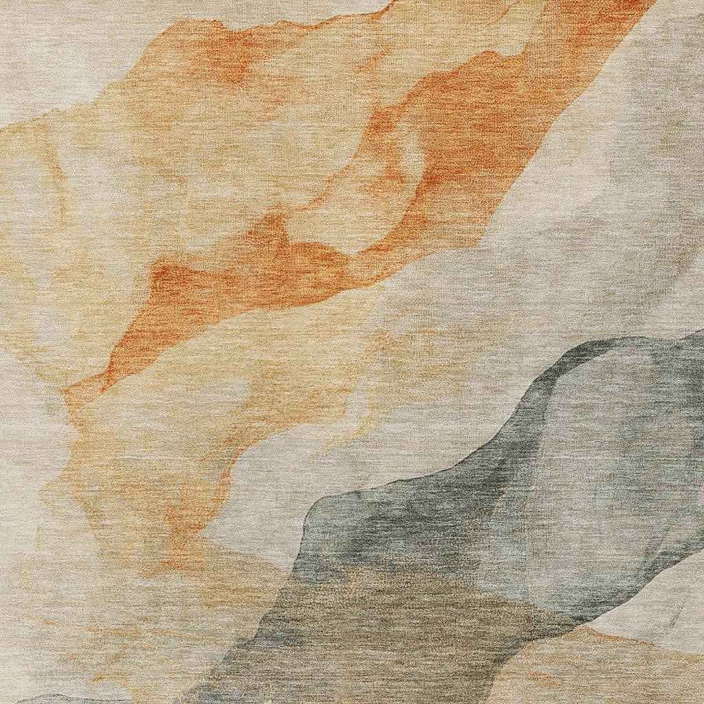 8' X 10' Orange And Gray Abstract Washable Indoor Outdoor Area Rug