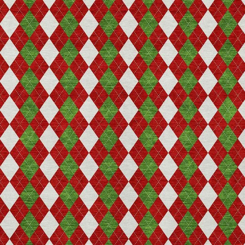 8' X 10' Red White And Green Argyle Washable Indoor Outdoor Area Rug