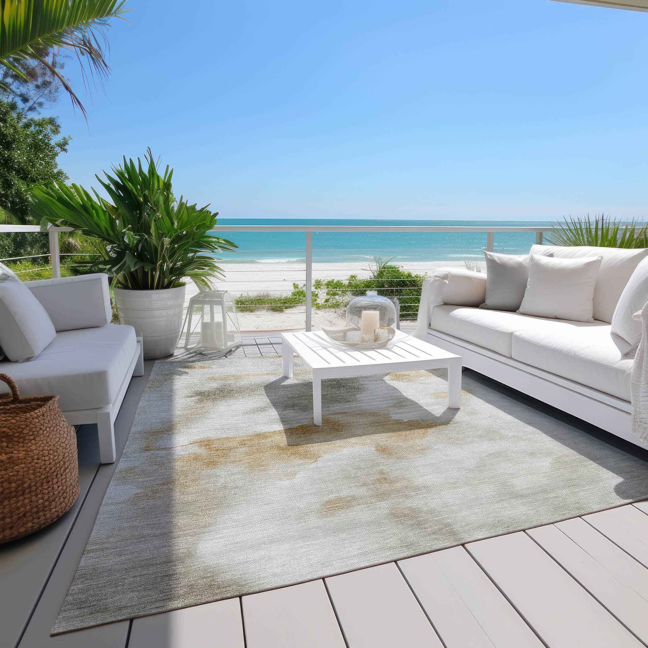 9' X 12' Beige Copper And Gray Abstract Washable Indoor Outdoor Area Rug