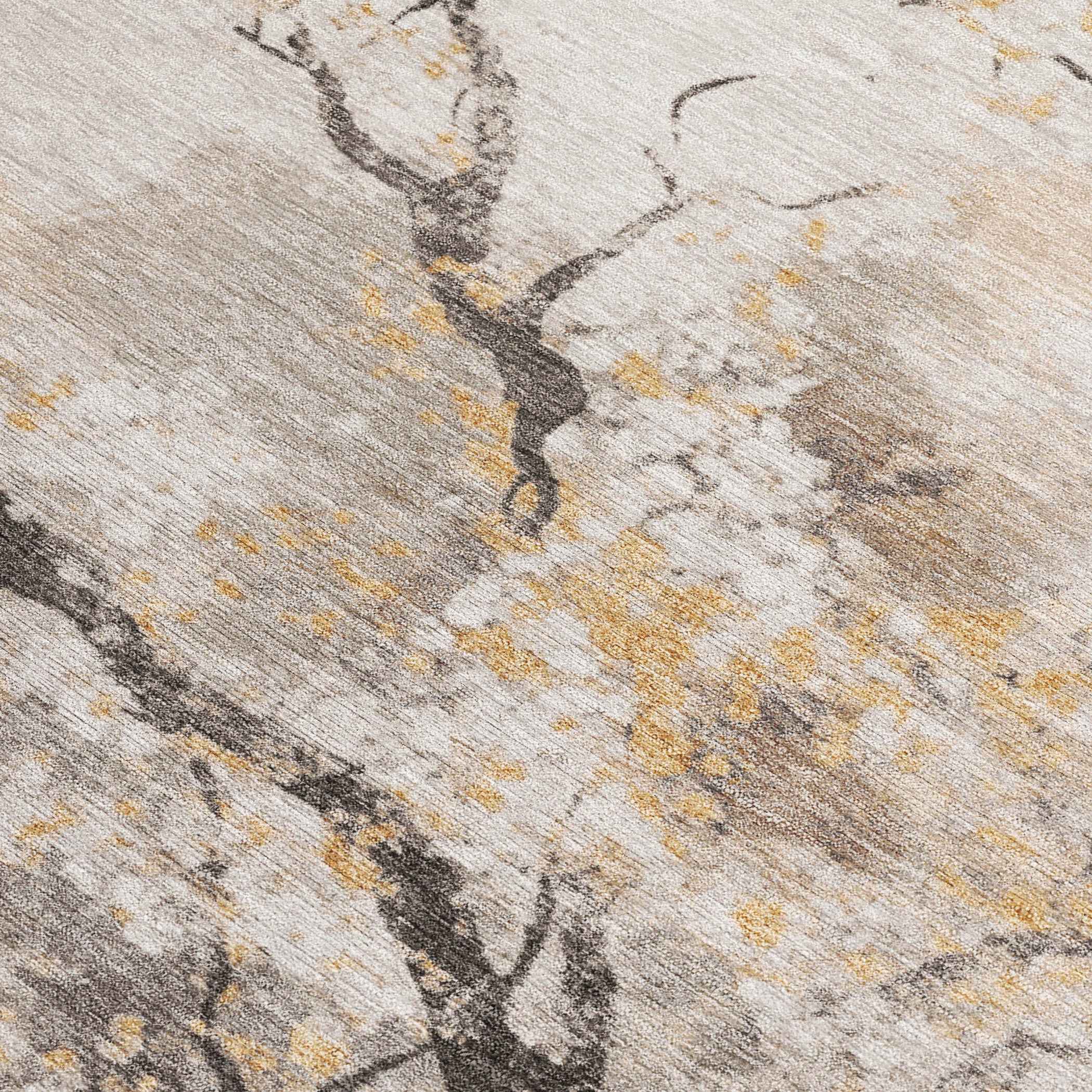 10' X 14' Beige Charcoal And Gold Floral Washable Indoor Outdoor Area Rug