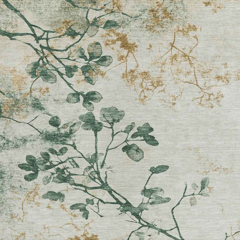 10' X 14' Emerald Ivory And Gold Floral Washable Indoor Outdoor Area Rug