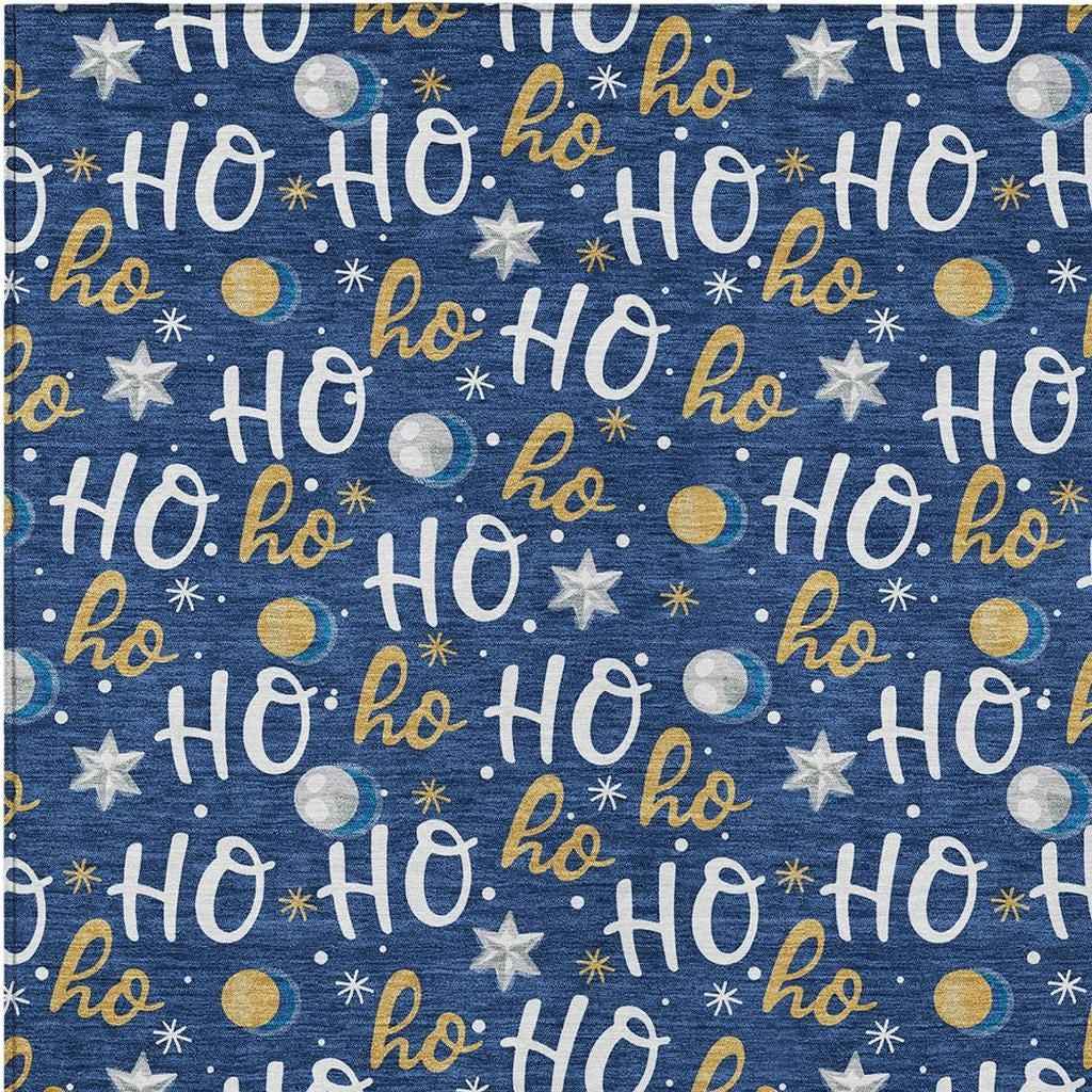 8' X 10' Navy Blue White And Gold Polka Dot Washable Indoor Outdoor Area Rug