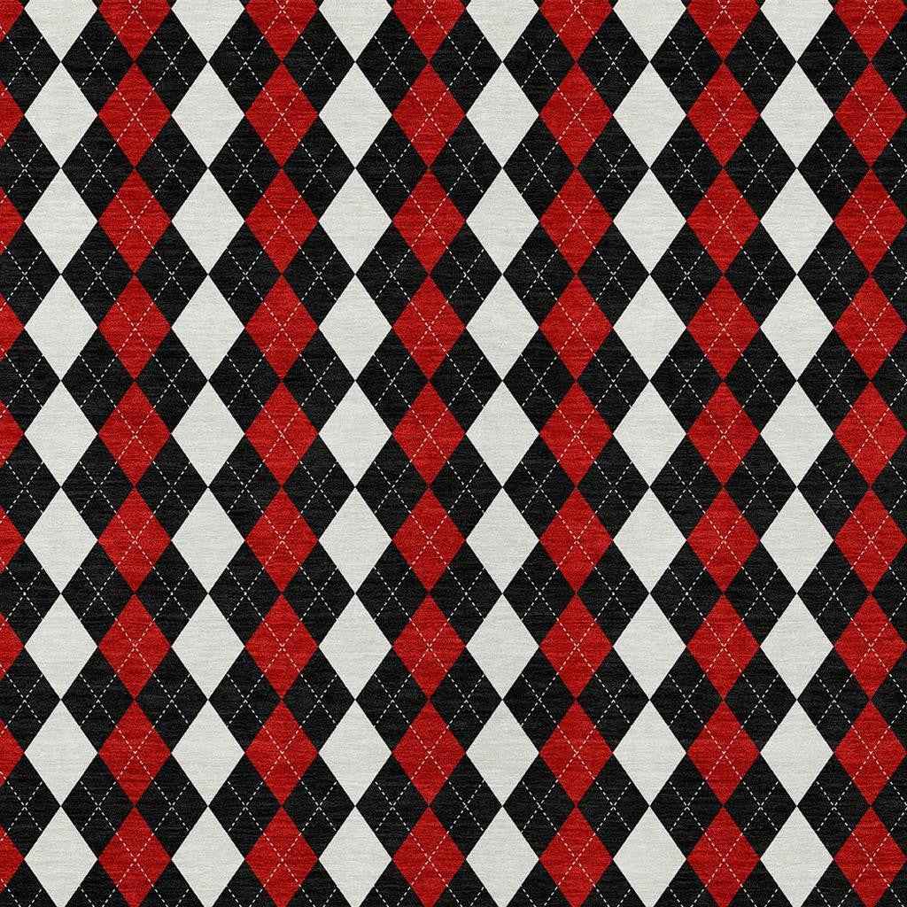 10' X 14' Black Red And White Argyle Washable Indoor Outdoor Area Rug