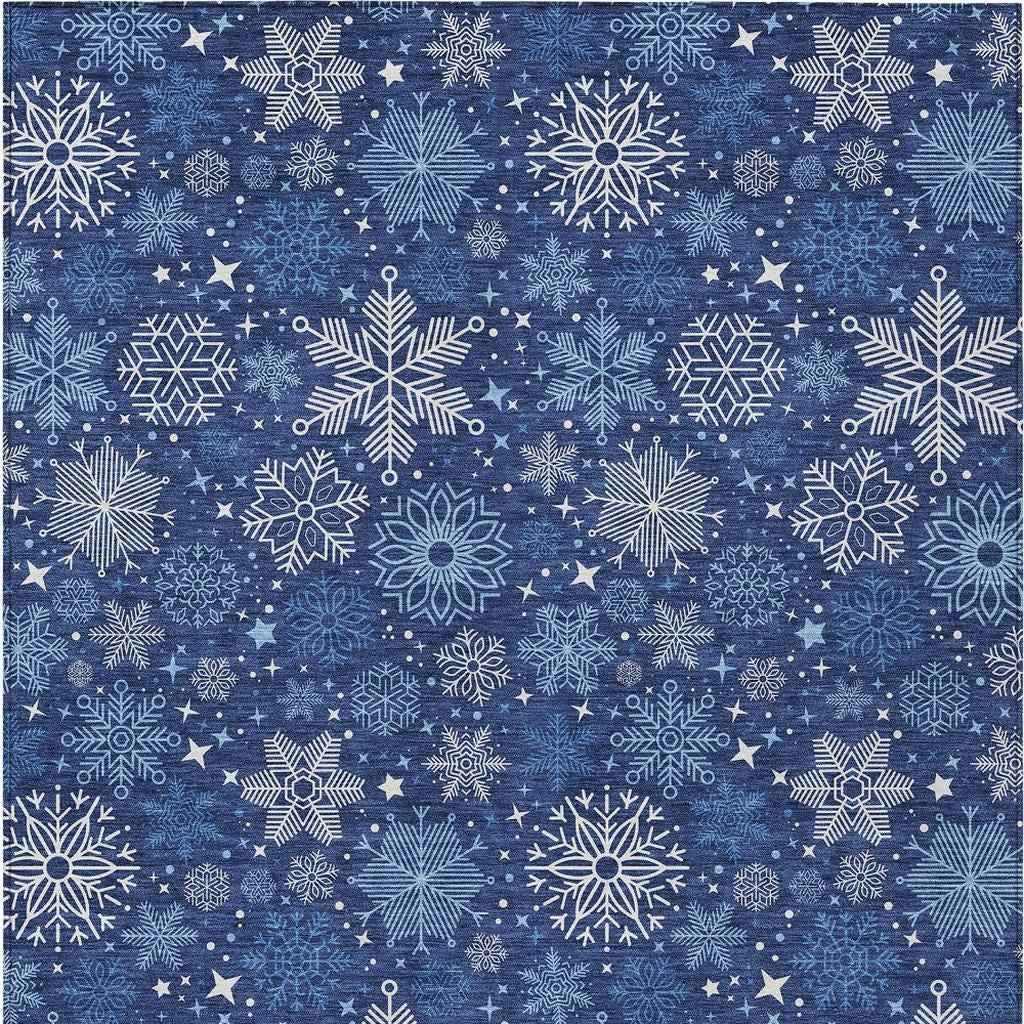 3' X 5' Navy Blue Ivory And Sky Blue Medallion Washable Indoor Outdoor Area Rug