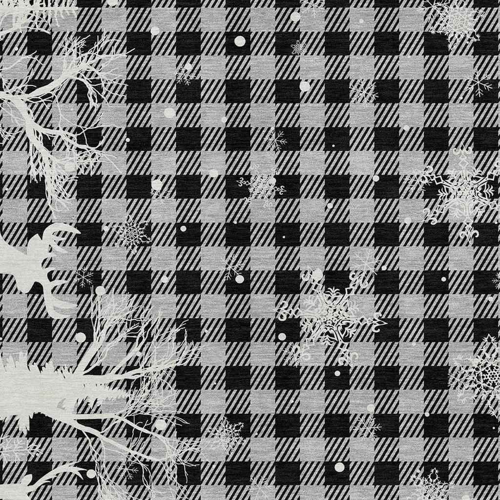 8' X 10' Gray Black And Ivory Plaid Washable Indoor Outdoor Area Rug