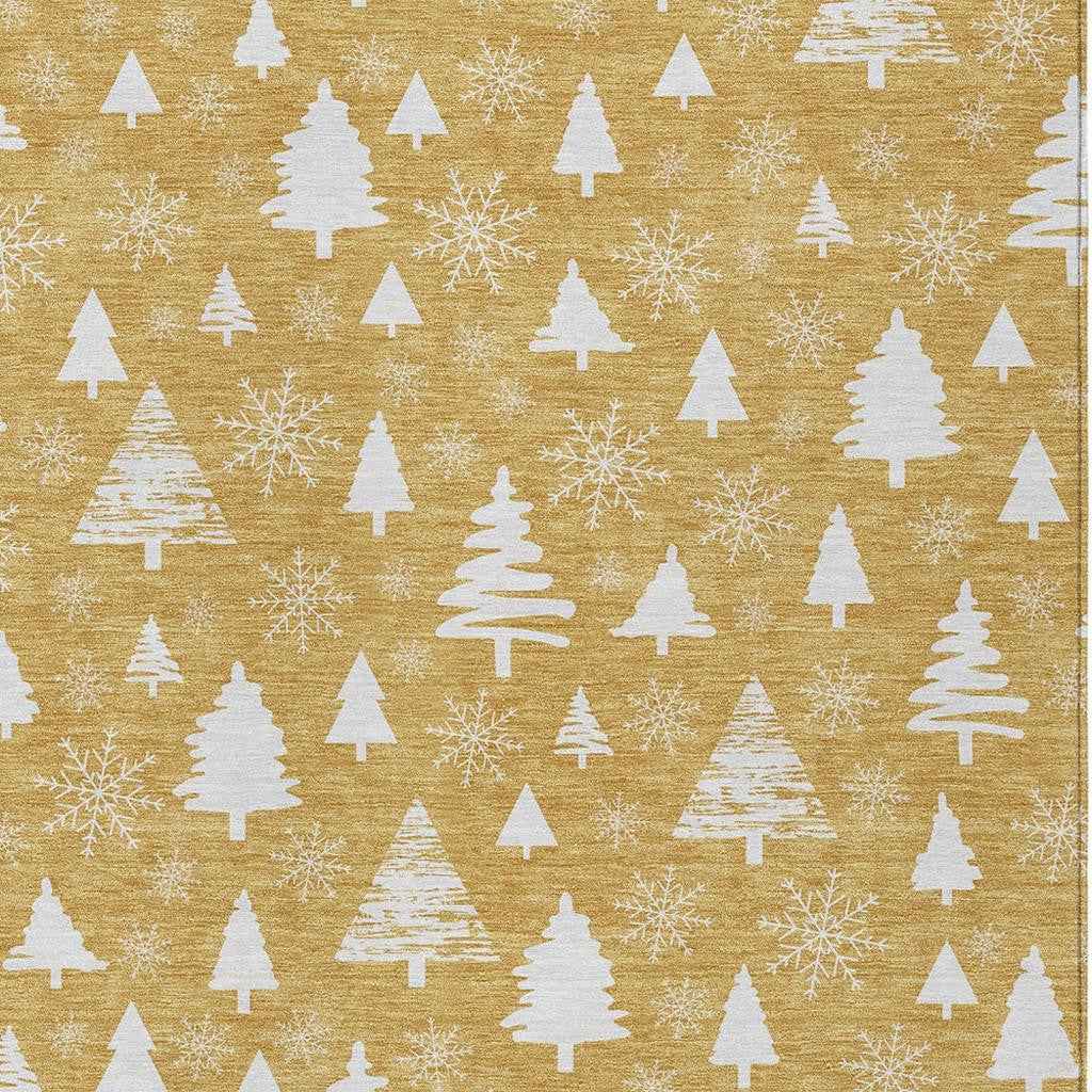 9' X 12' Gold And Ivory Botanical Leaves Washable Indoor Outdoor Area Rug
