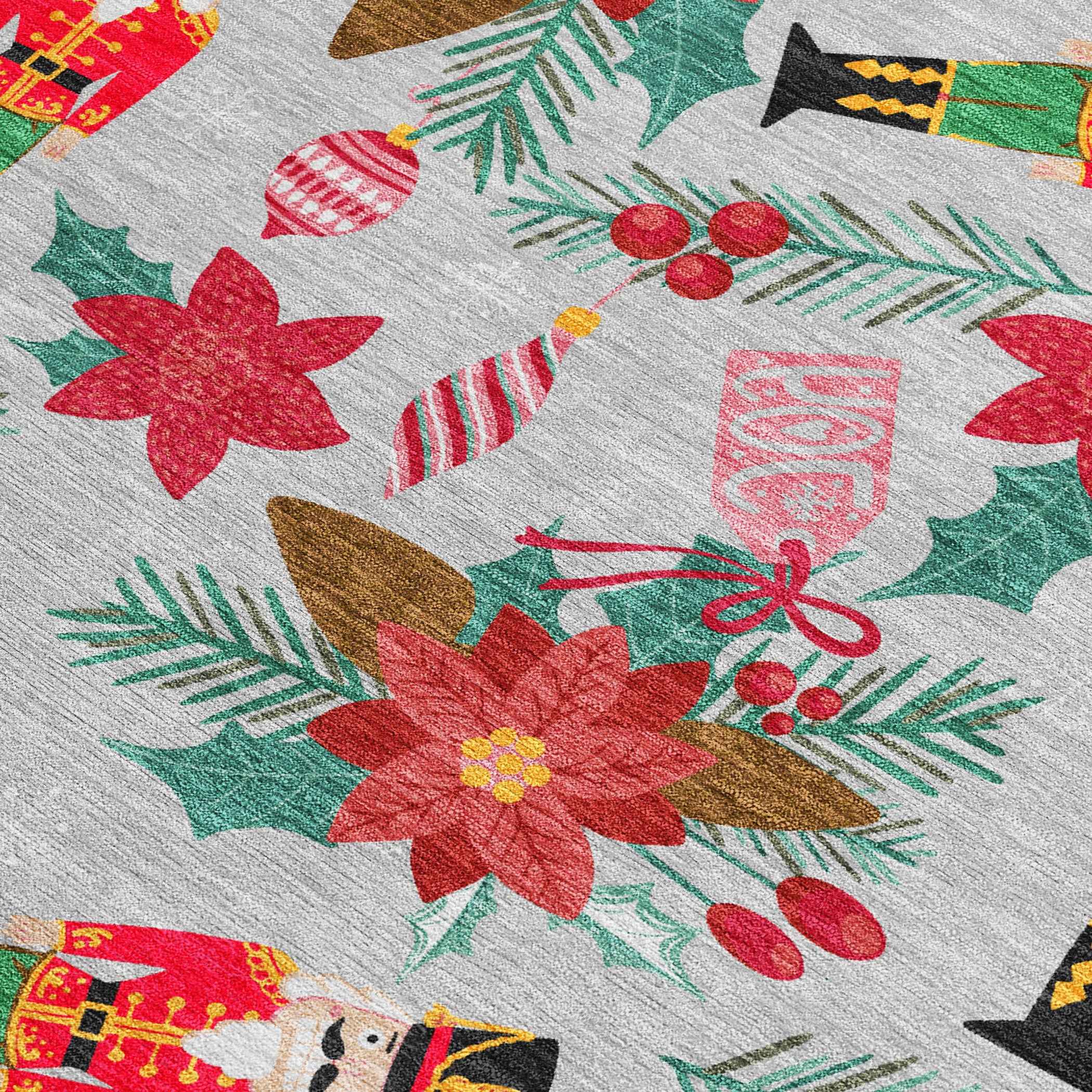 8' X 10' Silver Red Black Pink And Brown Floral Washable Indoor Outdoor Area Rug