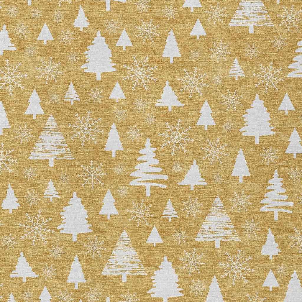 3' X 5' Gold And Ivory Botanical Leaves Washable Indoor Outdoor Area Rug