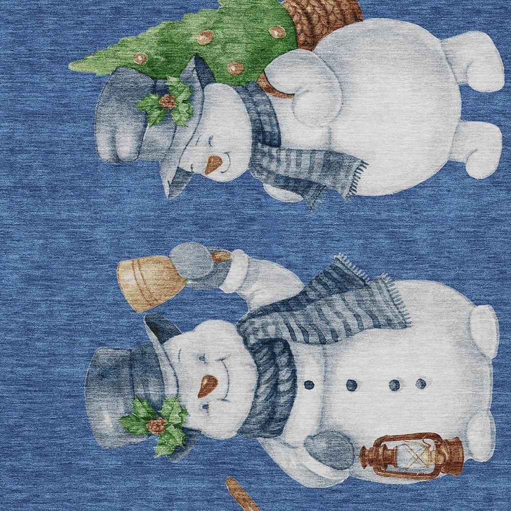 8' X 10' Navy Blue Denim Blue And Ivory Botanical Leaves Washable Indoor Outdoor Area Rug