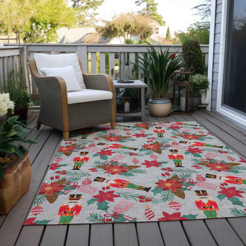 3' X 5' Silver Red Black Pink And Brown Floral Washable Indoor Outdoor Area Rug
