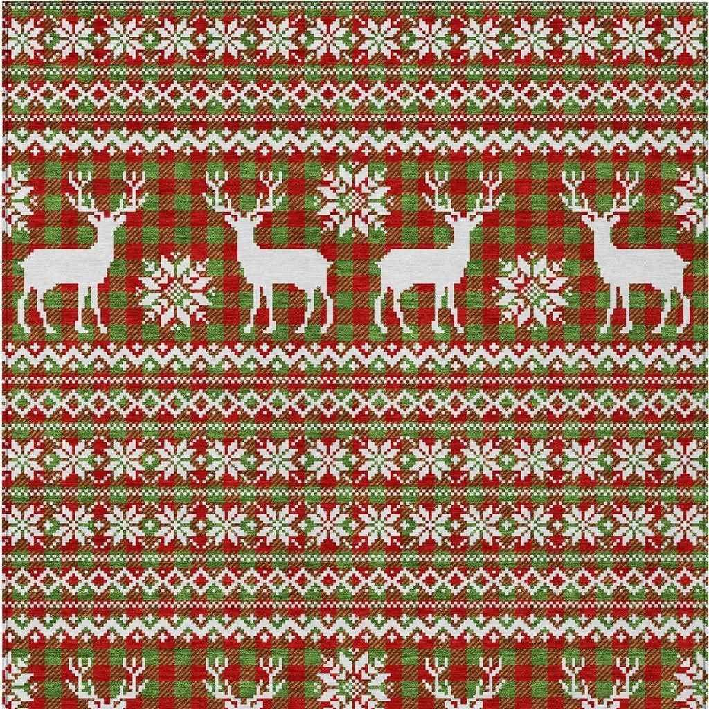 3' X 5' Fern Green Red And Ivory Animal Print Washable Indoor Outdoor Area Rug