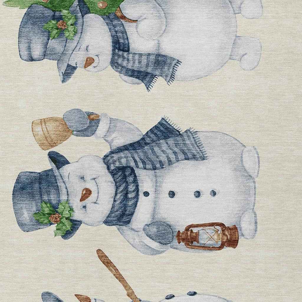 8' X 10' Ivory And Denim Blue Botanical Leaves Washable Indoor Outdoor Area Rug