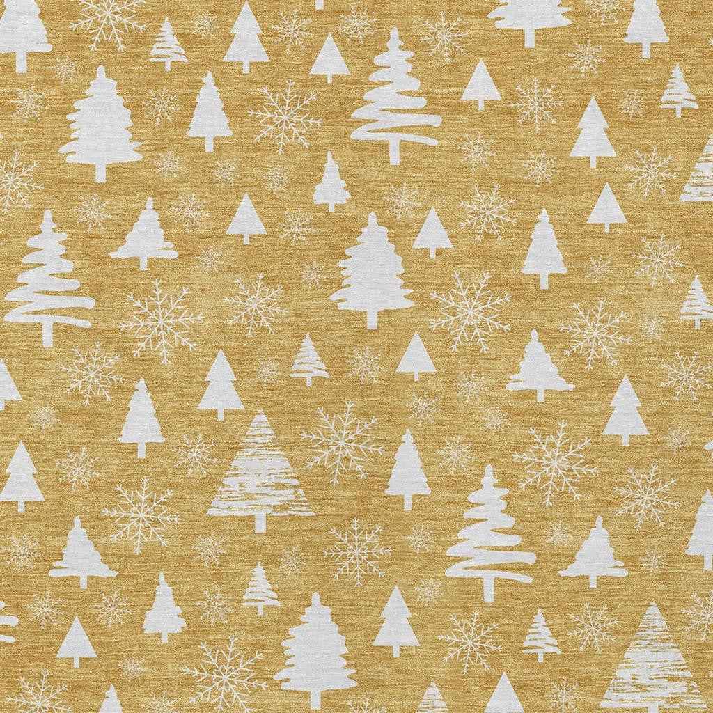 10' X 14' Gold And Ivory Botanical Leaves Washable Indoor Outdoor Area Rug