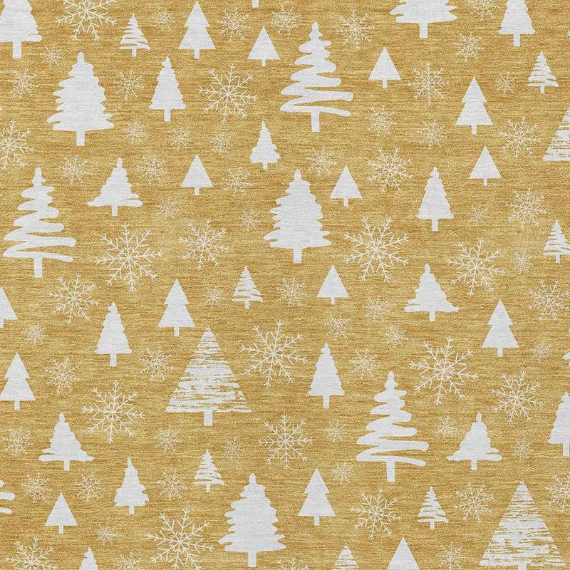 10' X 14' Gold And Ivory Botanical Leaves Washable Indoor Outdoor Area Rug