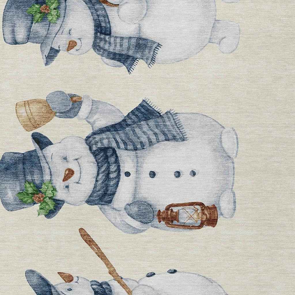 5' X 8' Ivory And Denim Blue Botanical Leaves Washable Indoor Outdoor Area Rug