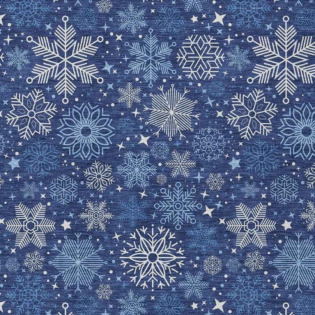 9' X 12' Navy Blue Ivory And Sky Blue Medallion Washable Indoor Outdoor Area Rug