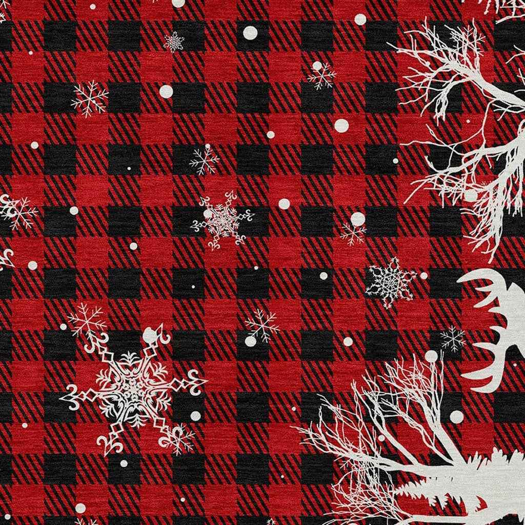 3' X 5' Red Black And Ivory Plaid Washable Indoor Outdoor Area Rug