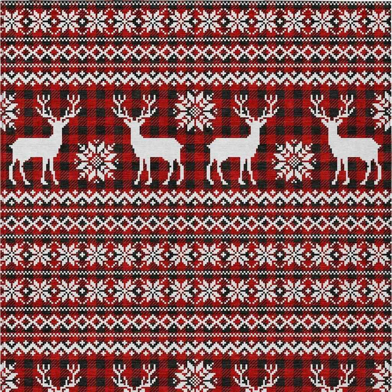 10' X 14' Red Black And Ivory Animal Print Washable Indoor Outdoor Area Rug