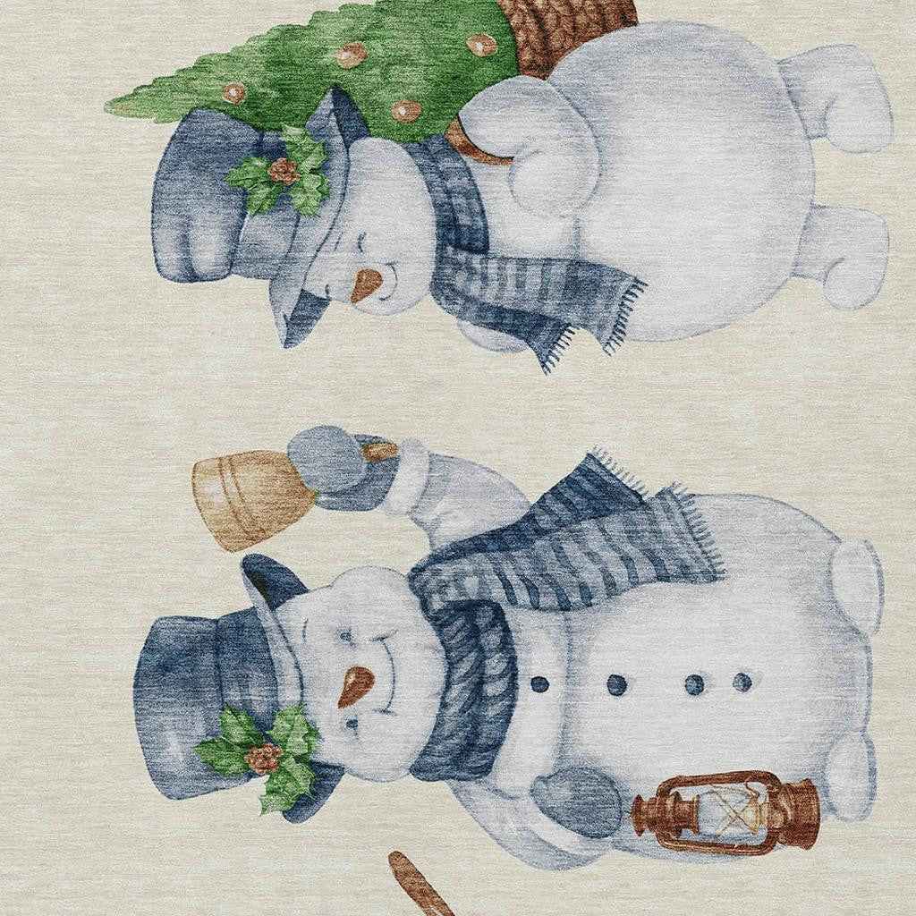 3' X 5' Ivory And Denim Blue Botanical Leaves Washable Indoor Outdoor Area Rug