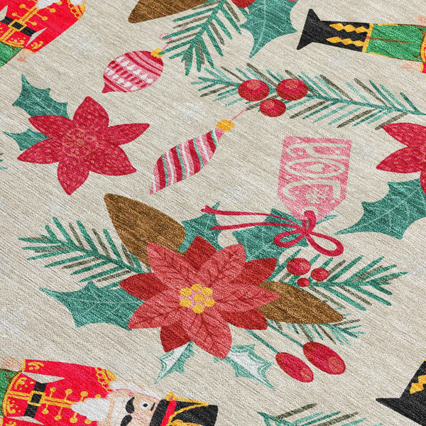 8' X 10' Beige Red Black Pink And Brown Floral Washable Indoor Outdoor Area Rug