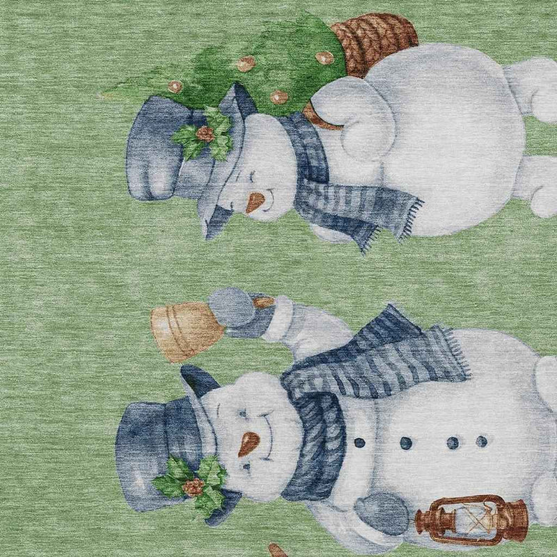 9' X 12' Artichoke Green Denim Blue And Ivory Botanical Leaves Washable Indoor Outdoor Area Rug