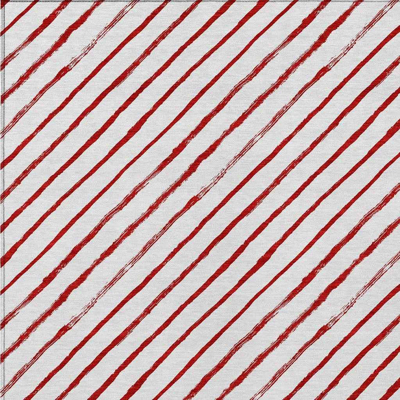 9' X 12' Red And White Striped Washable Indoor Outdoor Area Rug