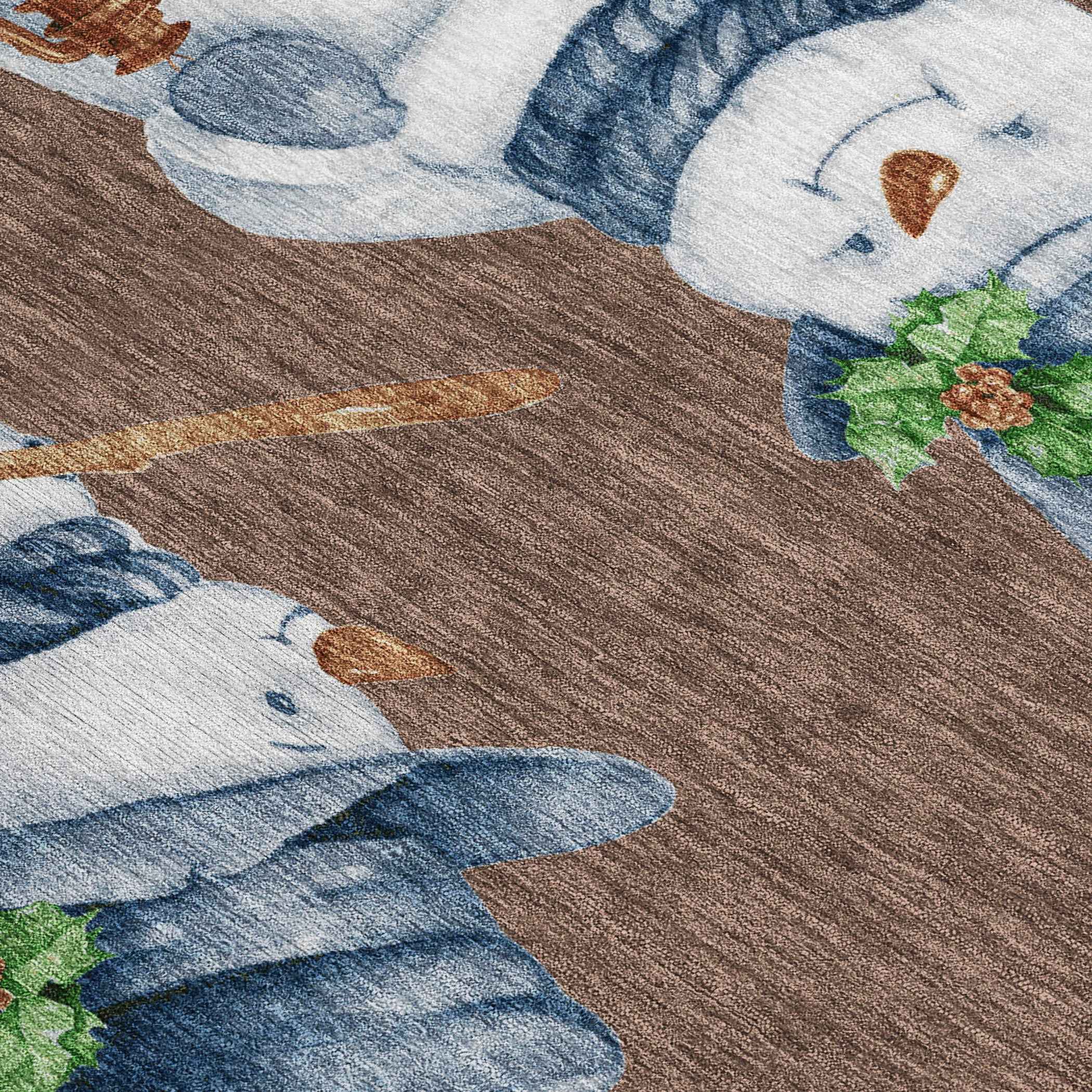 3' X 5' Brown Denim Blue And Ivory Botanical Leaves Washable Indoor Outdoor Area Rug