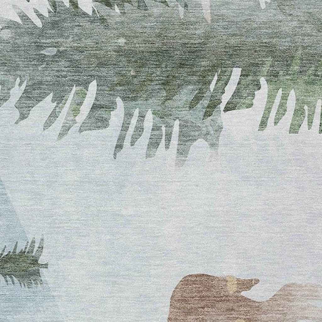 10' X 14' Sky Blue Sage Ivory And Khaki Animal Print Washable Indoor Outdoor Area Rug