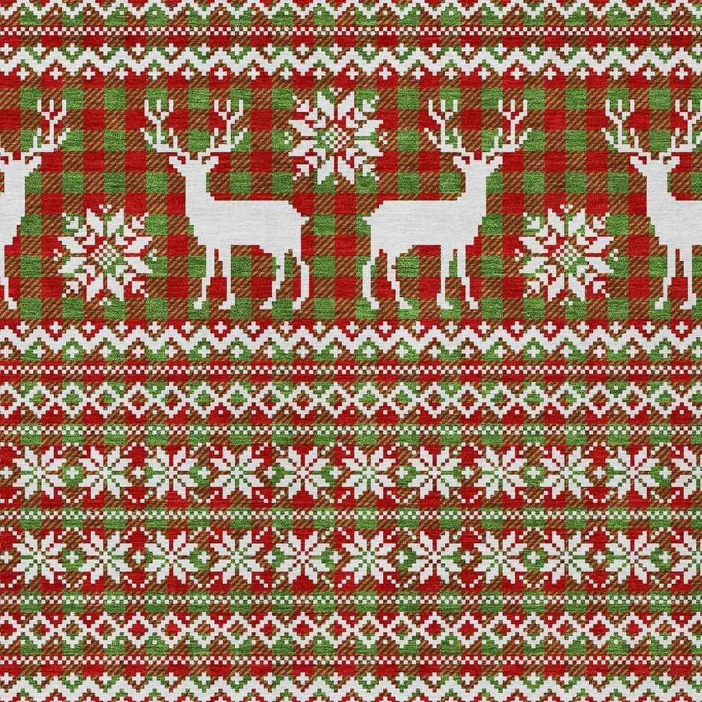 10' X 14' Fern Green Red And Ivory Animal Print Washable Indoor Outdoor Area Rug