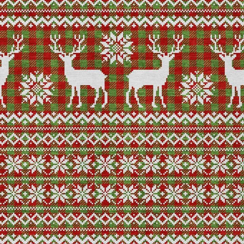 10' X 14' Fern Green Red And Ivory Animal Print Washable Indoor Outdoor Area Rug