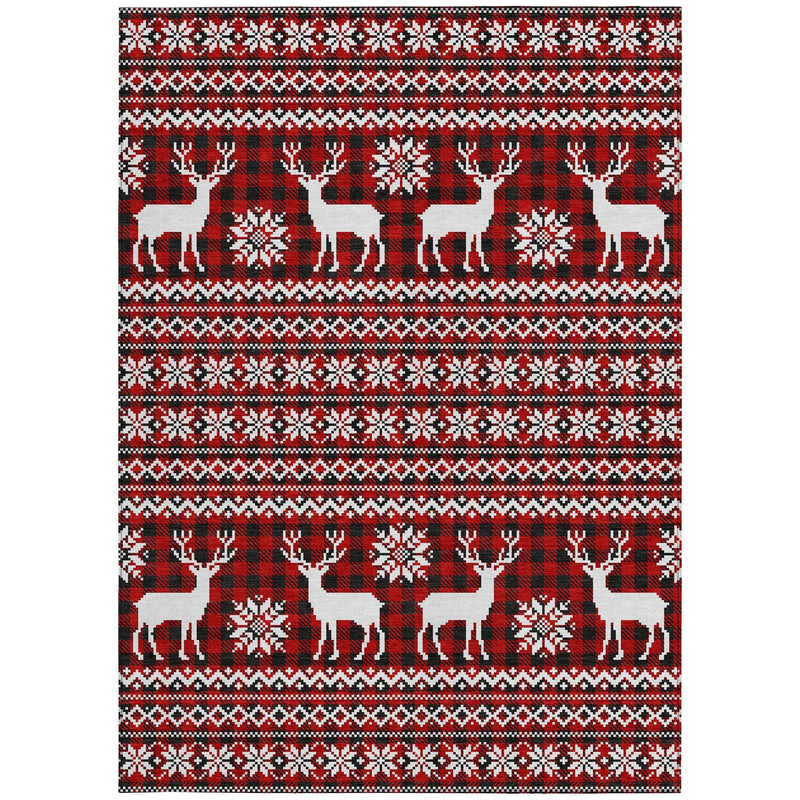 3' X 5' Red Black And Ivory Animal Print Washable Indoor Outdoor Area Rug