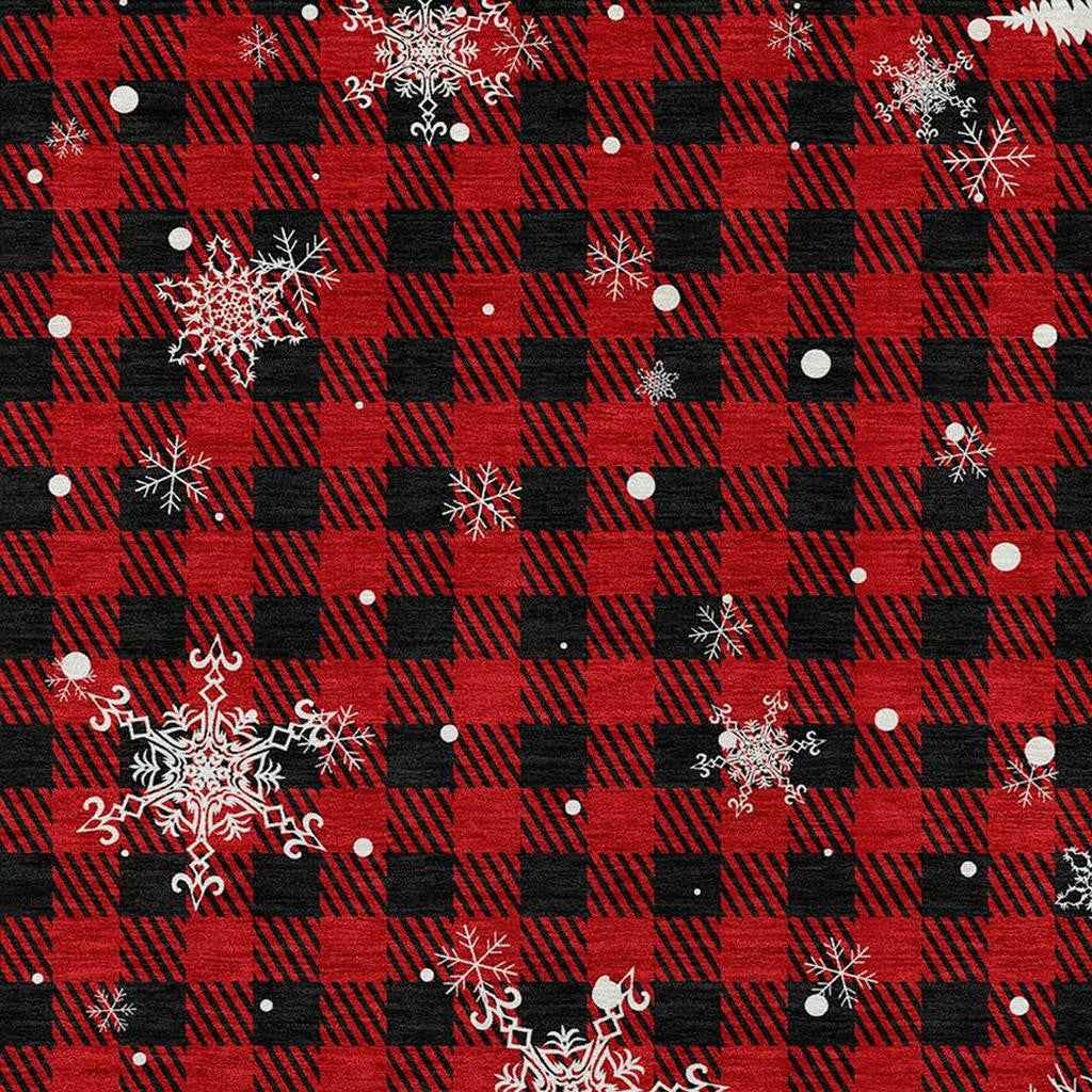 8' X 10' Red Black And Ivory Plaid Washable Indoor Outdoor Area Rug