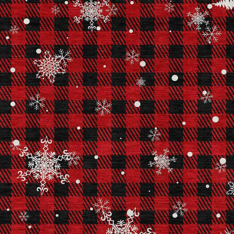 8' X 10' Red Black And Ivory Plaid Washable Indoor Outdoor Area Rug