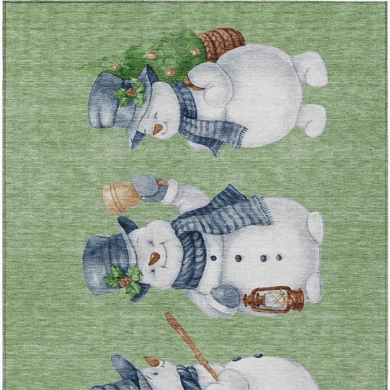 3' X 5' Artichoke Green Denim Blue And Ivory Botanical Leaves Washable Indoor Outdoor Area Rug