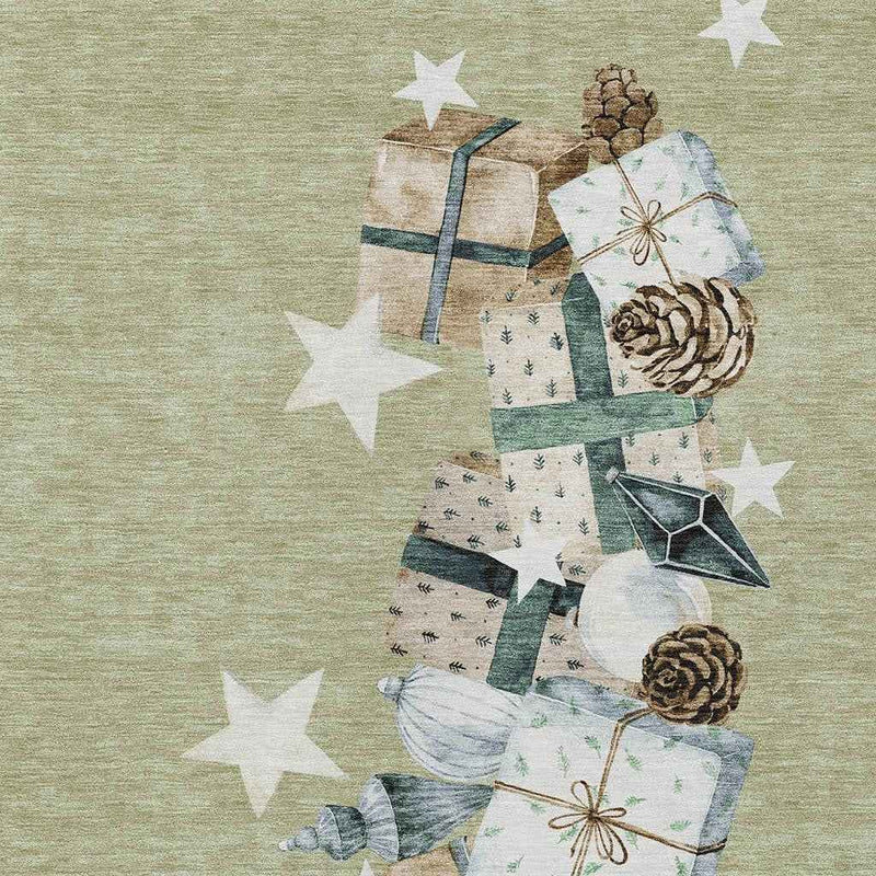 3' X 5' Artichoke Green Beige Ivory And Taupe Geometric Washable Indoor Outdoor Area Rug