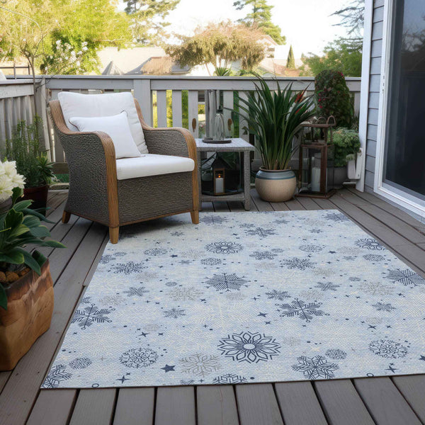 3' X 5' Sky Blue Navy Blue And Ivory Medallion Washable Indoor Outdoor Area Rug