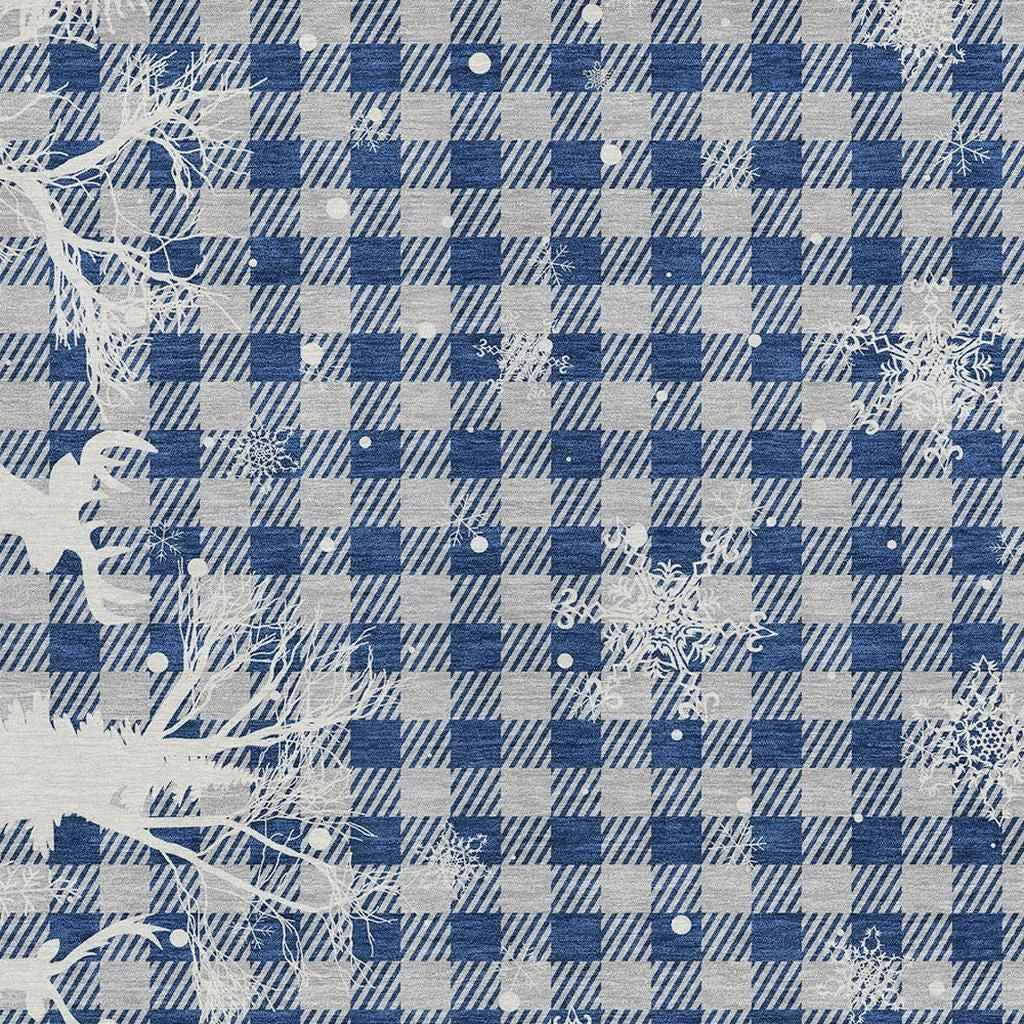 9' X 12' Blue Ivory And Gray Plaid Washable Indoor Outdoor Area Rug