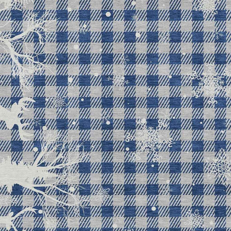 9' X 12' Blue Ivory And Gray Plaid Washable Indoor Outdoor Area Rug